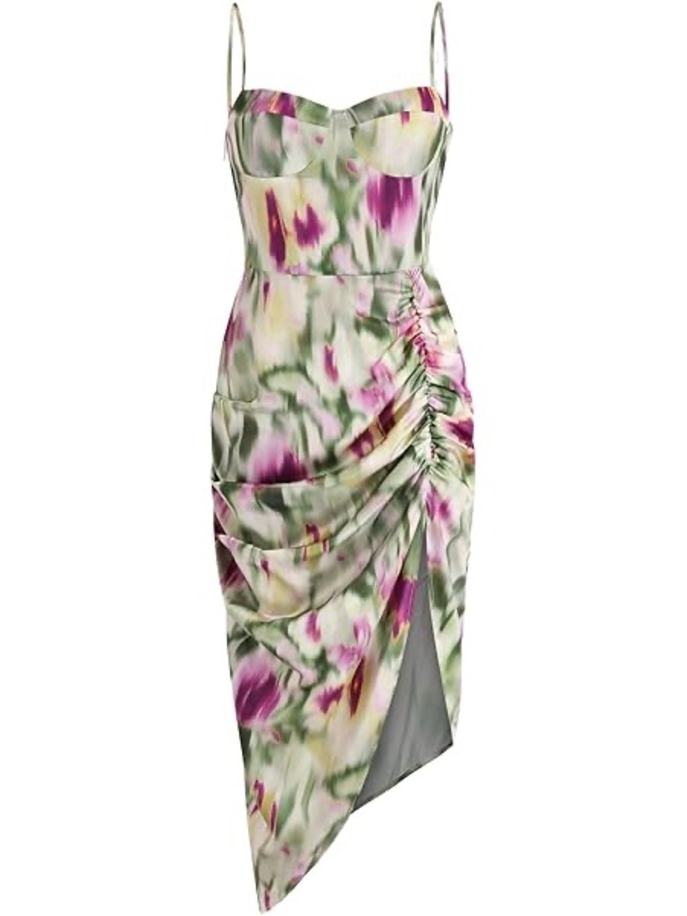 Cider Green and Pink Watercolor Ruched Midi Dress - Picture 6 of 6